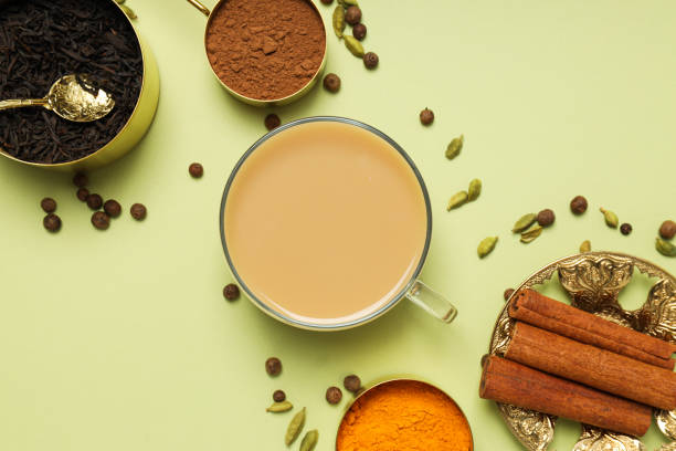 Traditional indian hot drink with milk and spices masala tea